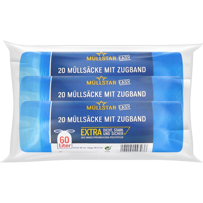 Müllsäcke mit Zugband 60lt. 15stk