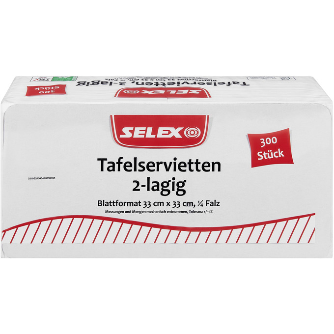 Servietten 33x33cm 300Stk 1​/​4F 2lg weiß