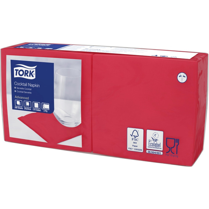 Tork Cocktailservietten 24x24cm 200Stk 1​/​4F 2lg rot