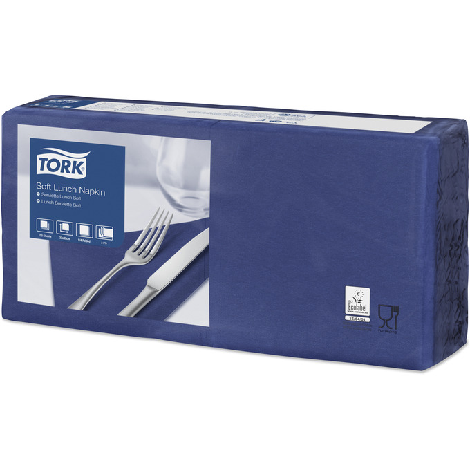 Tork Soft Lunchserviette blau, 33 x 33 cm, 3-lagig, 1/4 Falz 150 Stk