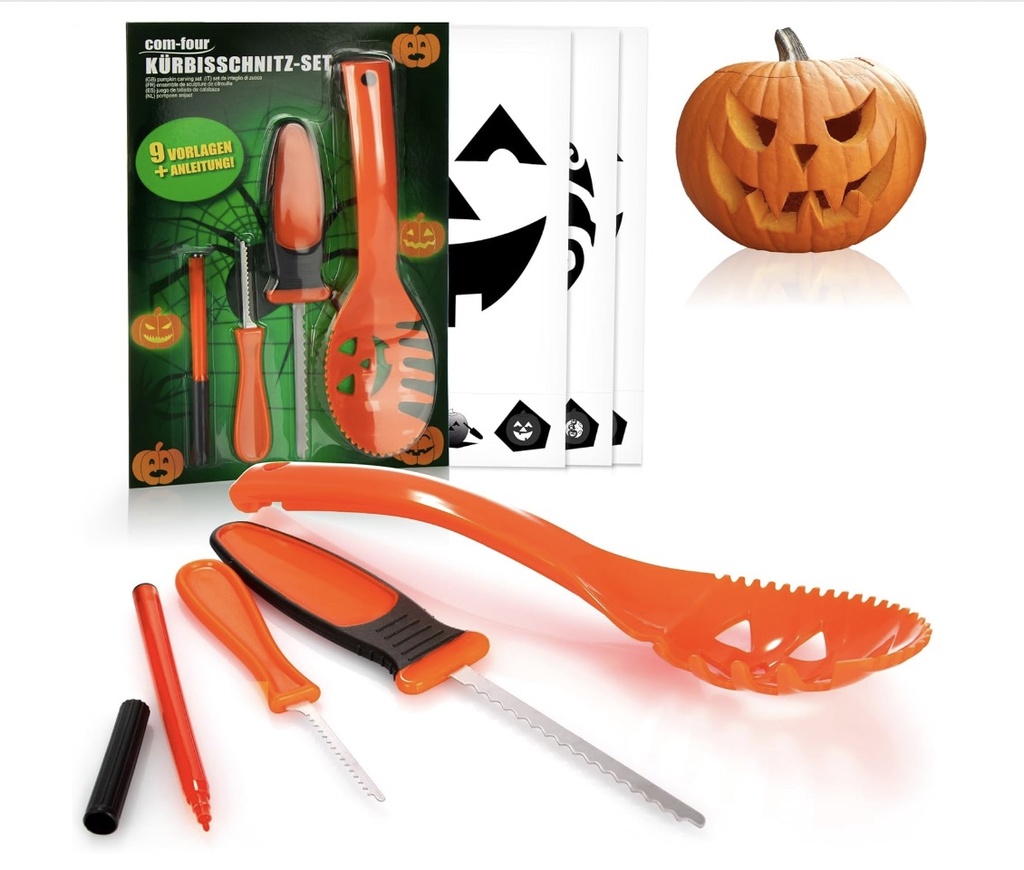 13-teiliges Kürbis Schnitz-Set für Halloween - Schneide-Werkzeuge zum Aushöhlen von Kürbissen