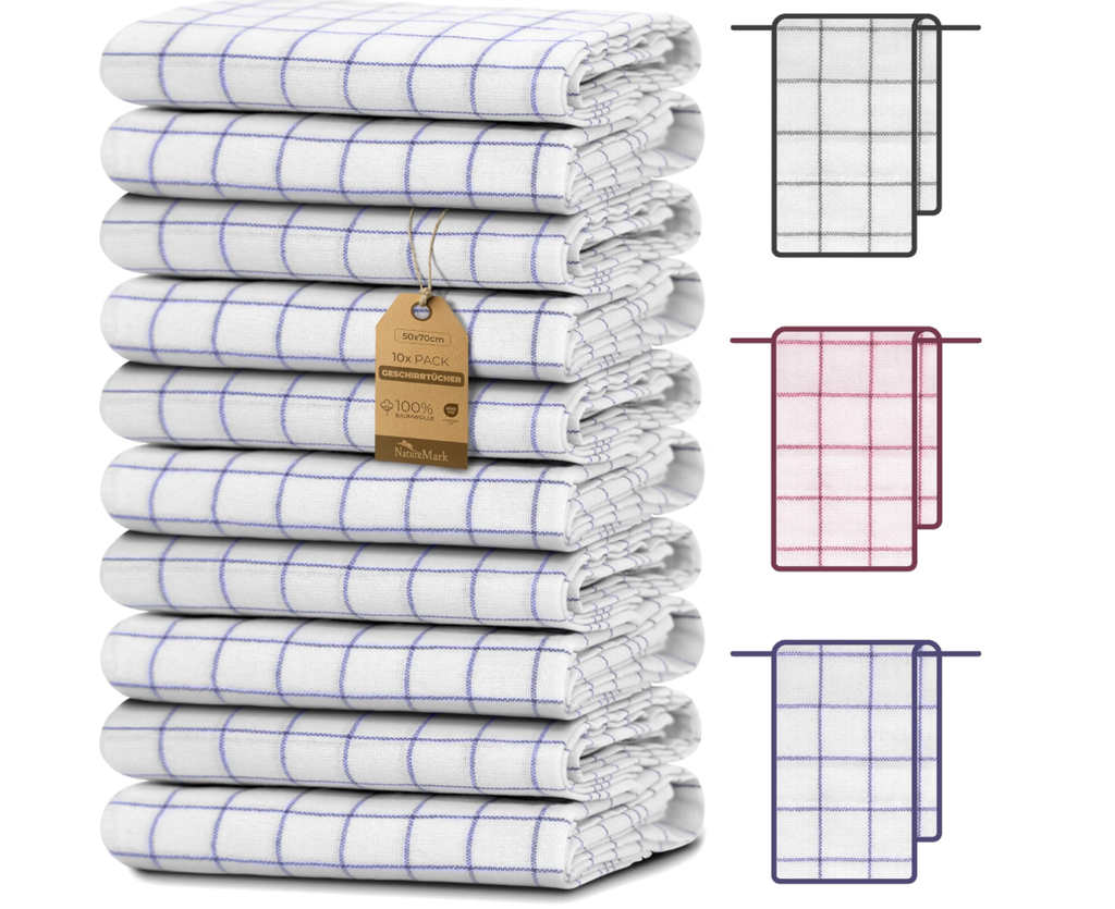 NatureMark 10er Set Geschirrtücher 50x70 cm – 100% Baumwolle, saugfähig & strapazierfähig – Geschirrtücher und Küchentücher für Haushalt und professionelle Küchen, inklusive E-Book, Farbe: Royal Blau