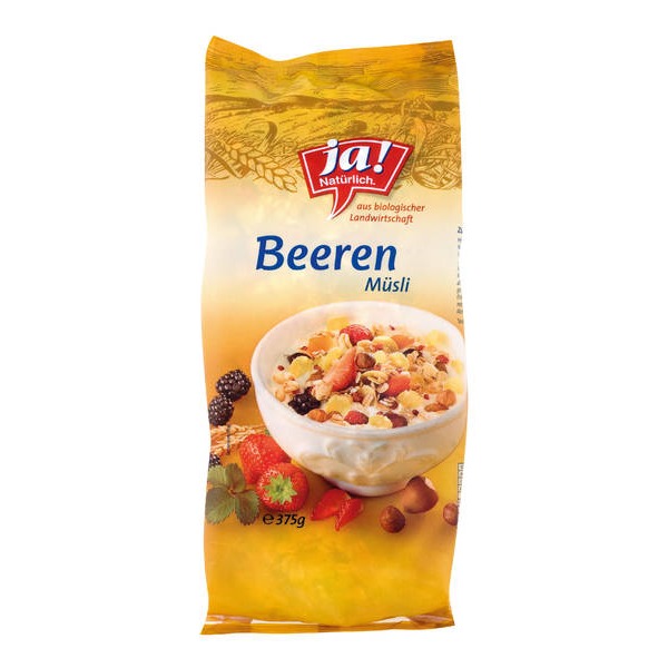 Ja! Natürlich Bio Getreidemüsli mit Trockenfrüchten und Beeren 375g