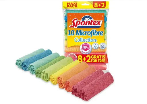 Spontex Microfibre Allzwecktücher 8+2 Gratis, 1 Packung - bunte Mikrofasertücher