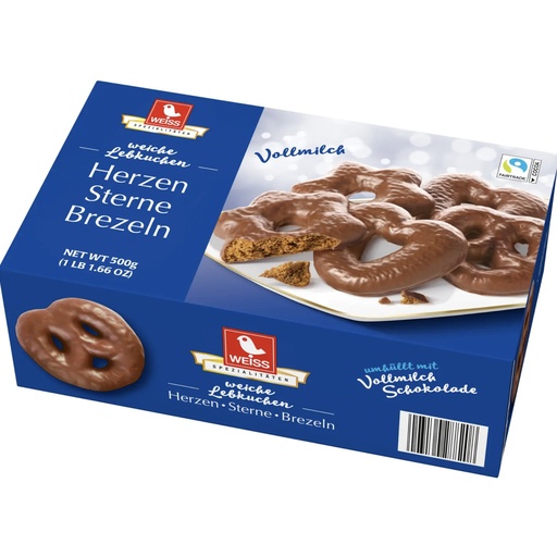 Weiss Herzen Sterne Brezeln Lebkuchen mit Vollmilchschokolade 500g